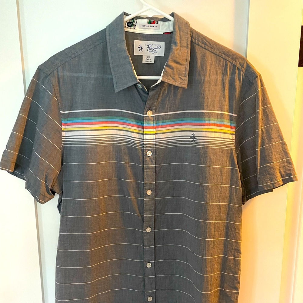 Penguin Short Sleeve Collar Shirt. L